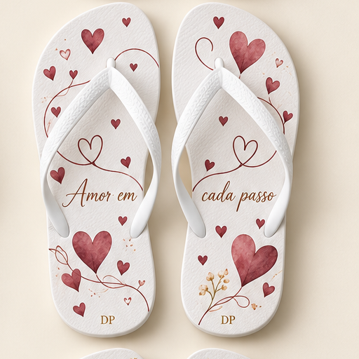 Imagem ilustrativa do chinelo feminino AMOR EM CADA PASSO: Corações em tons de vinho para presentear alguém especial ou celebrar o amor por si mesma.